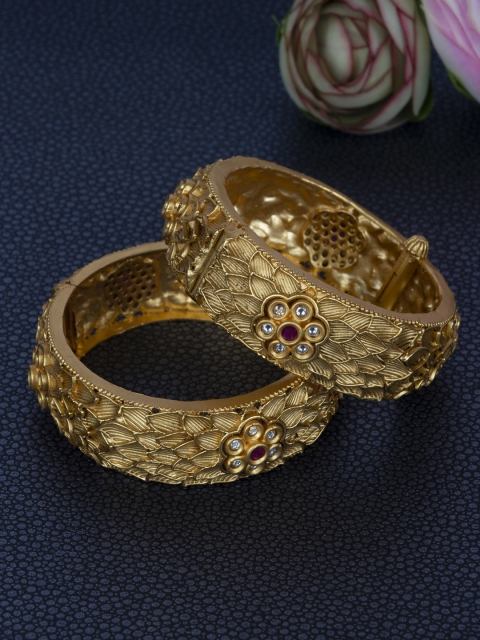 

AccessHer Set Of 2 Ruby Stone Studded Gold-Plated Bangles