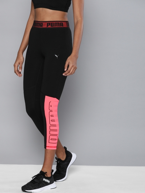 

Puma Black & Pink Colourblocked DryCell Logo Elastic Cropped Running & Training Tights