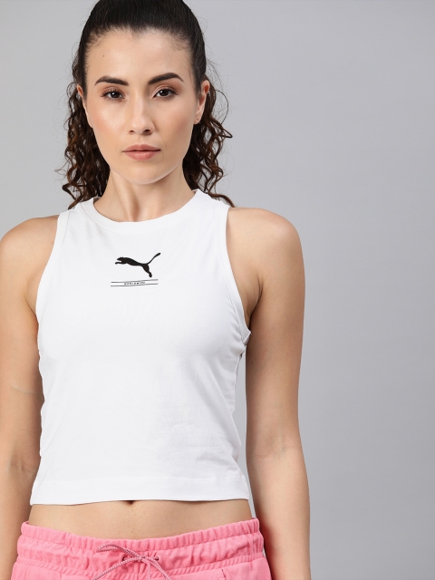 

Puma Women White Slim Fit Printed NU-TILITY Cropped Tank Top