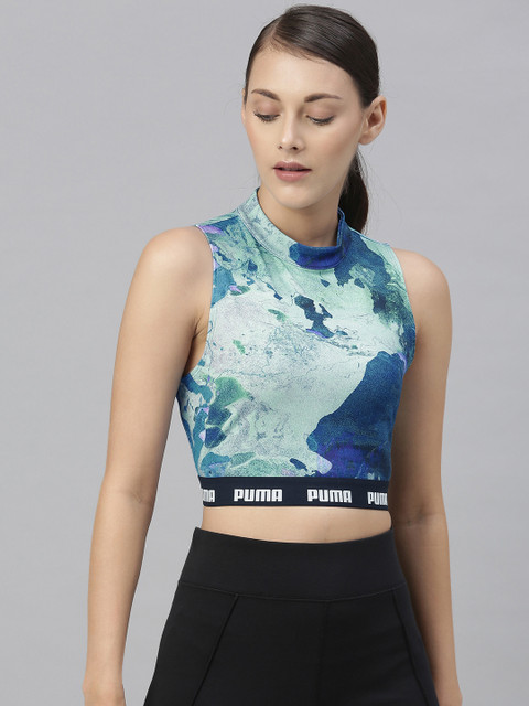

Puma Women Blue Abstract Printed Crop AOP Top