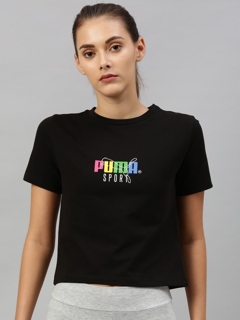 

Puma Women Black Printed Round Neck Cropped T-shirt