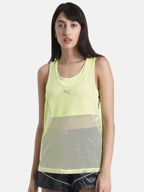 

Puma Women Lime Green Solid Evide Open Mesh Tank Top