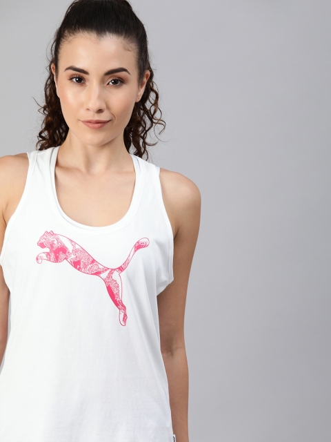 

Puma Women White Graphic Printed KA Tank Pure Cotton Top