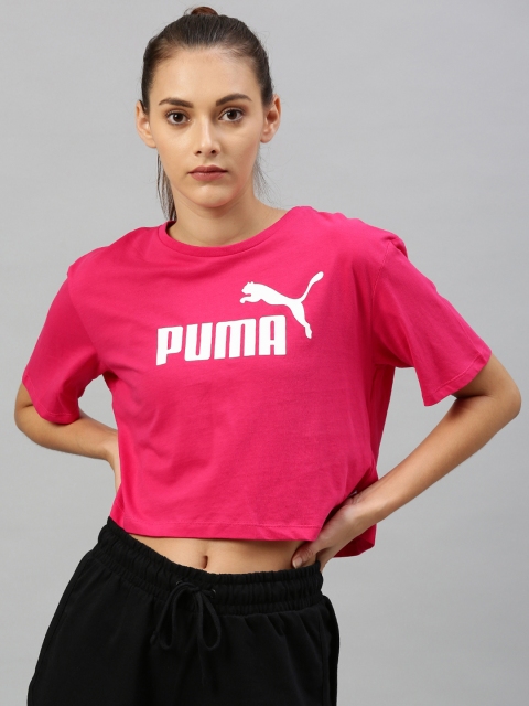 

Puma Women Pink Printed Essentials+ Relaxed Fit Round Neck Crop T-shirt