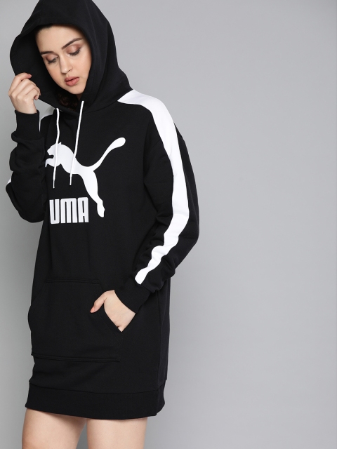 

Puma Women Black Printed Classics T7 Hooded Sweatshirt Dress