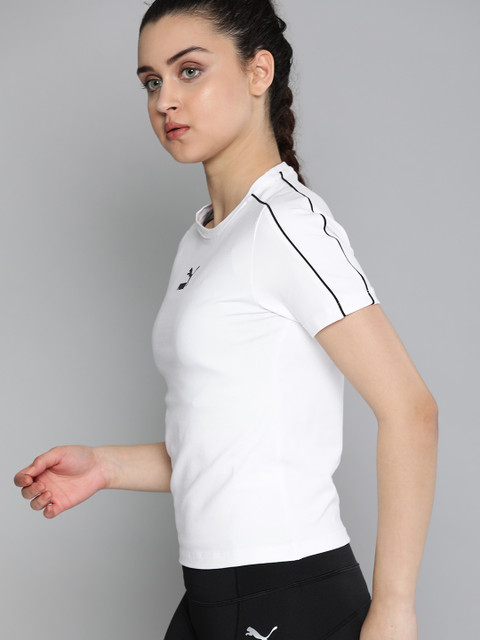 

Puma Women White Solid Round Neck T-shirt with Printed Detailing
