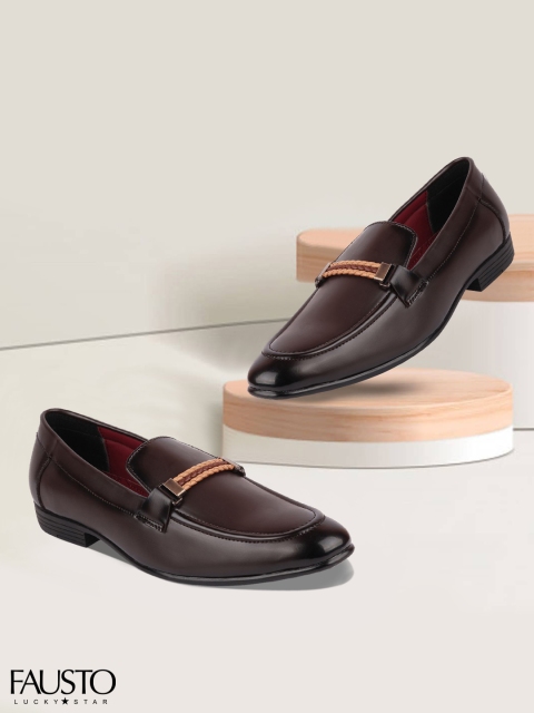 

FAUSTO Men Brown Solid Formal Penny Loafers