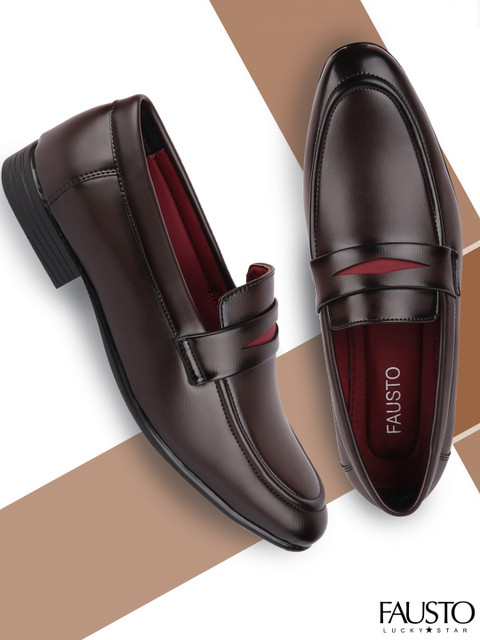 

FAUSTO Men Brown Solid Formal Penny Loafers