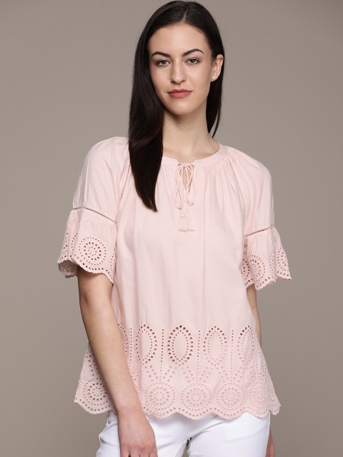 

GAP Women Pink Schiffli Embroidered Detail Pure Cotton Top