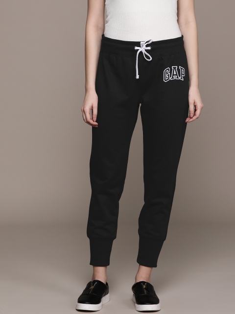 

GAP Women Black Solid Drawstring Waist Logo Joggers