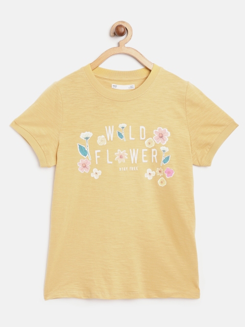 

Marks & Spencer Girls Mustard Yellow Floral Print Round Neck T-shirt