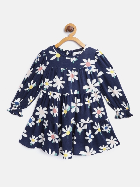 

Marks & Spencer Girls Navy Blue & White Floral Print Tiered A-Line Dress
