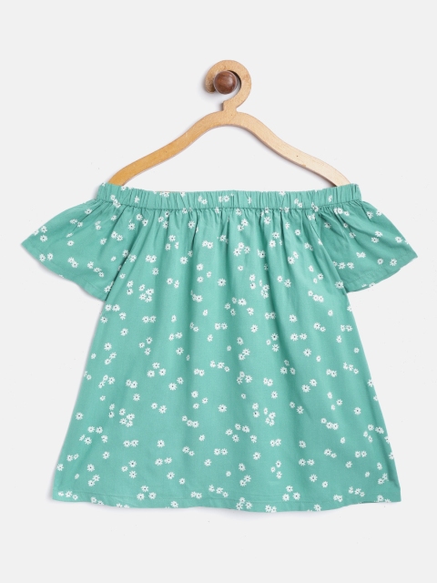 

Marks & Spencer Girls Green & White Printed Bardot Top