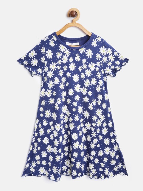 

Marks & Spencer Girls Blue & White Floral Print A-Line Dress