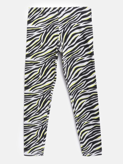 

Marks & Spencer Girls Black & Grey Melange Zebra Print Ankle-Length Leggings