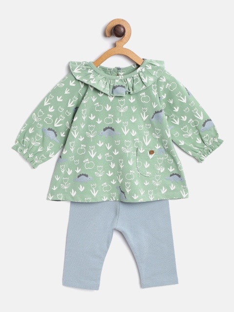 

Marks & Spencer Girls Green & Blue Printed Top with Leggings