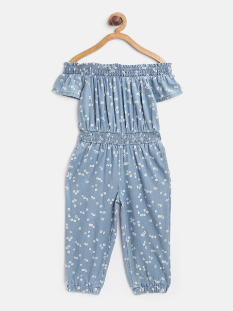 

Marks & Spencer Girls Blue & White Printed Off-Shoulder Chambray Jumpsuit