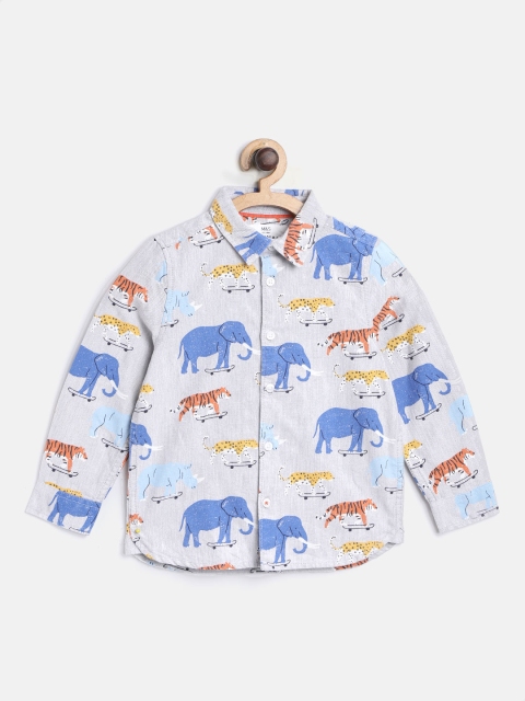 

Marks & Spencer Boys Grey Melange & Blue Regular Fit Printed Casual Shirt