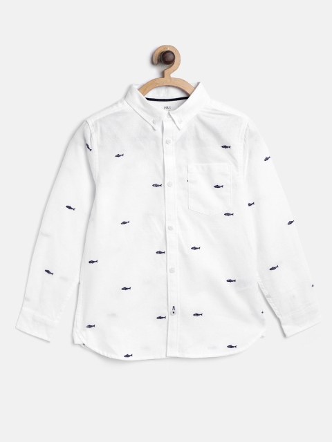 

Marks & Spencer Boys White & Navy Blue Regular Fit Embroidered Casual Shirt