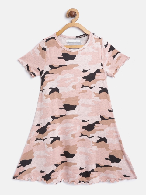 

Marks & Spencer Girls Peach-Coloured & Black Camouflage Print A-Line Dress