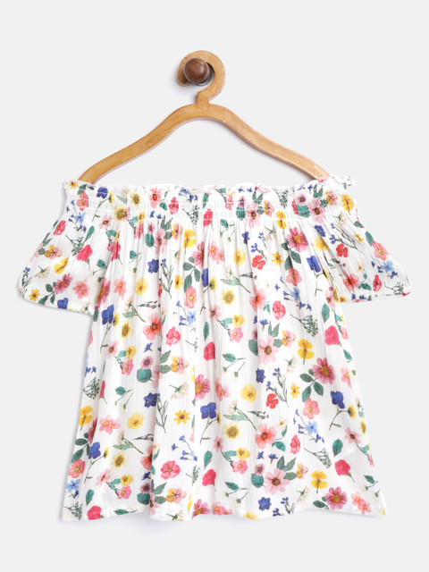 

Marks & Spencer Girls White & Blue Printed Bardot Top