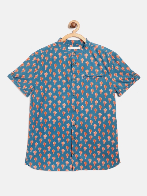 

Marks & Spencer Boys Teal Blue & Orange Regular Fit Printed Casual Shirt