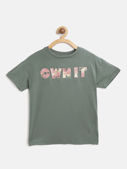 

Marks & Spencer Girls Olive Green Embroidered Detail Round Neck T-shirt
