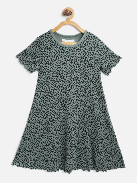 

Marks & Spencer Girls Olive Green & Black Leopard Print Shift Dress