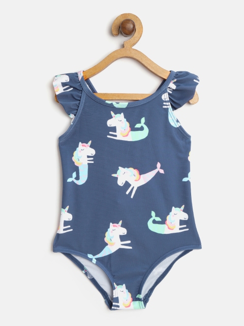 

Marks & Spencer Girls Navy Blue & White Printed Swim Bodysuit