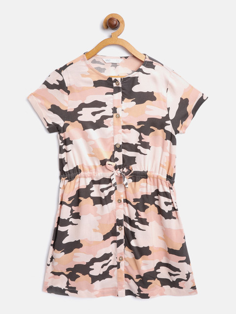 

Marks & Spencer Girls Peach-Coloured & Black Camouflage Print A-Line Dress