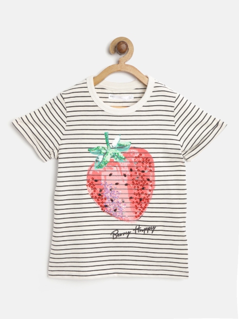 

Marks & Spencer Girls Off-White & Black Striped Round Neck T-shirt