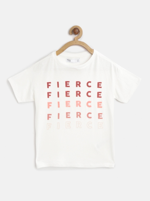 

Marks & Spencer Girls White & Rust Red Embossed Print Round Neck T-shirt