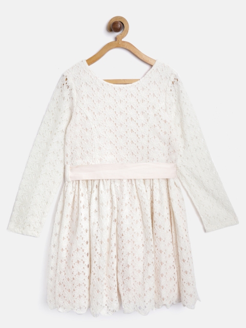 

Marks & Spencer Girls Off-White Self Design Fit and Flare Dress