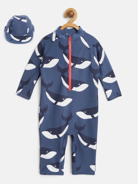 

Marks & Spencer Girls Navy Blue & White Printed Swim Legsuit