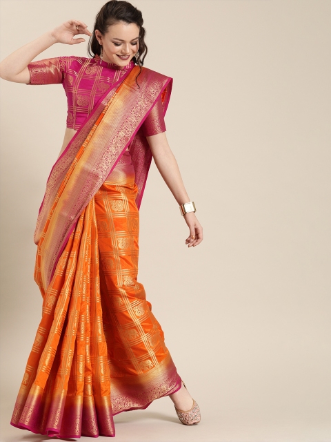 

Saree mall Orange & Pink Silk Blend Woven Design Banarasi Saree