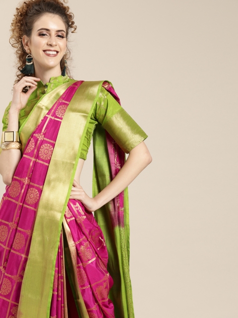 

Saree mall Magenta Pink & Golden Silk Blend Woven Design Banarasi Saree