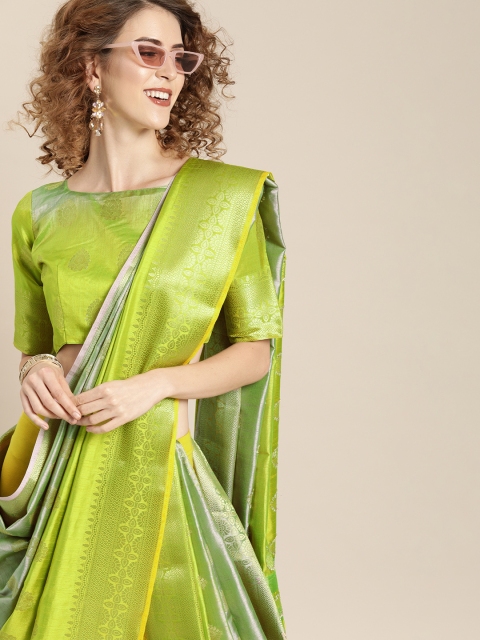 

Saree mall Pink & Green Silk Blend Woven Design Banarasi Saree