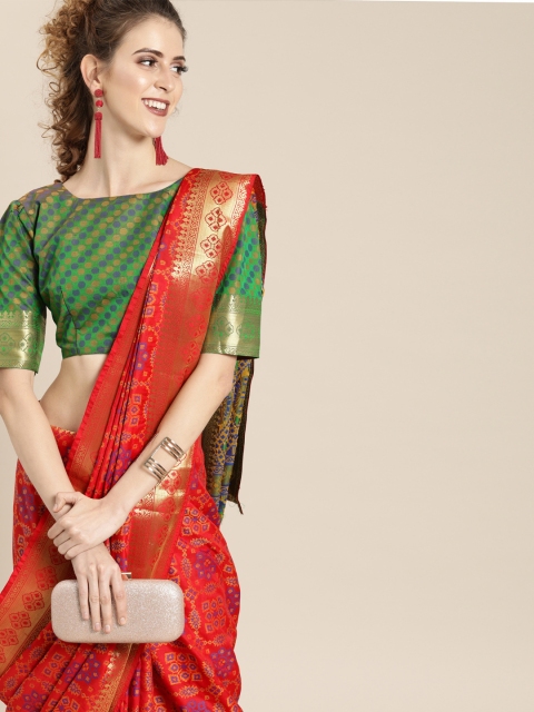 

Saree mall Red & Gold-Toned Silk Blend Woven Design Banarasi Saree