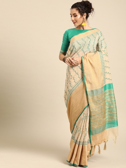 

Saree mall Beige & Green Polycotton Embroidered Saree