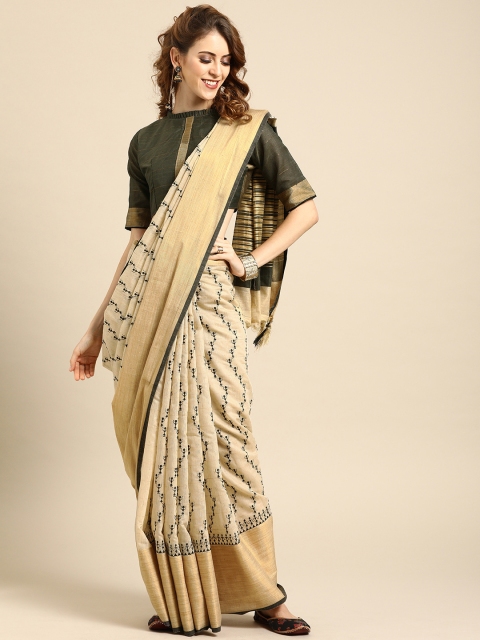

Saree mall Beige & Black Polycotton Embroidered Saree