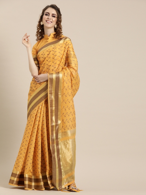 

Mitera Mustard Yellow Silk Blend Woven Design Banarasi Saree