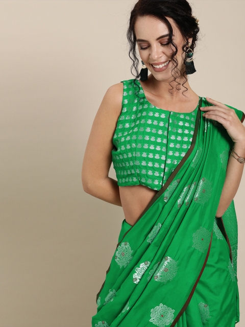 

Mitera Green Silk Blend Woven Design Banarasi Saree