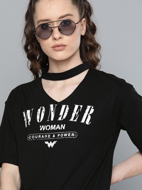 

Wonder Woman Women Black & White Printed Choker Neck T-shirt