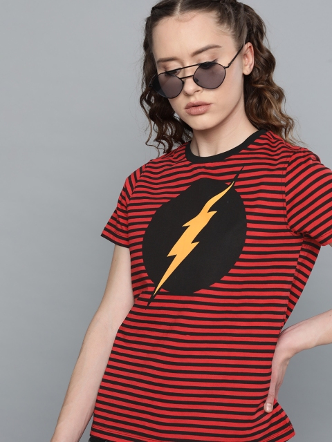 

Justice League Women Red & Black Striped Flash Round Neck T-shirt