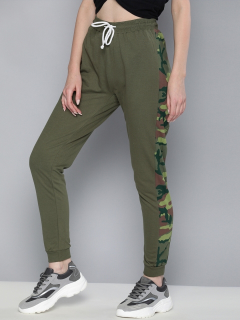 

Kook N Keech Women Olive Green Straight Fit Solid Joggers with Printed Detailing