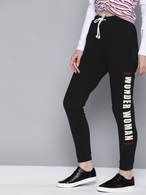 

Wonder Woman Black Straight Fit Justice League Solid Joggers with Printed Detailing