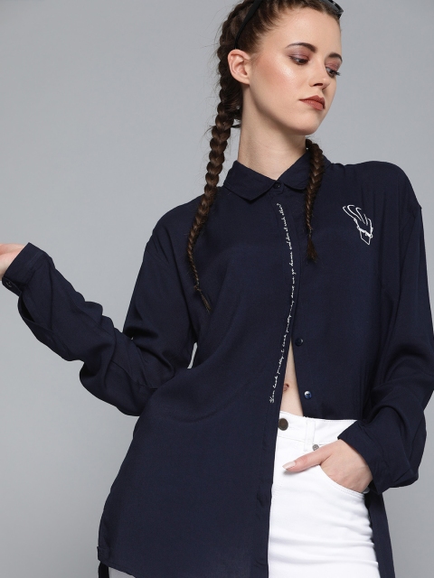 

Johnny Bravo by Kook N Keech Women Navy Blue Regular Fit Solid Casual Shirt