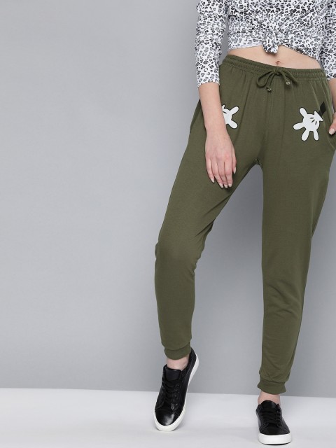 

Kook N Keech Disney Women Olive Green Mickey Mouse Straight Fit Solid Joggers