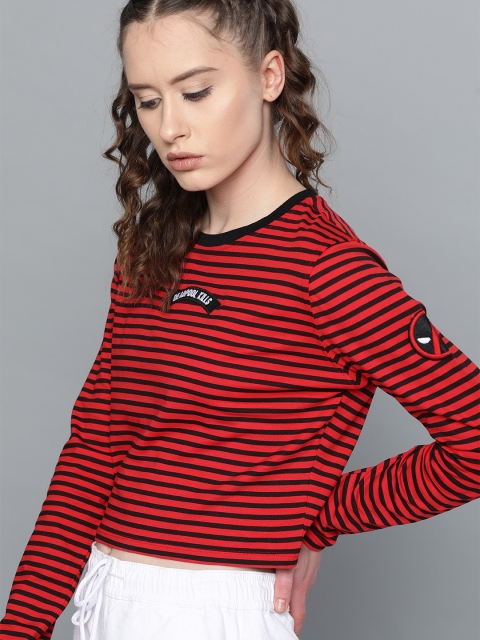 

Kook N Keech Marvel Women Red & Black Deadpool Striped Round Neck T-shirt