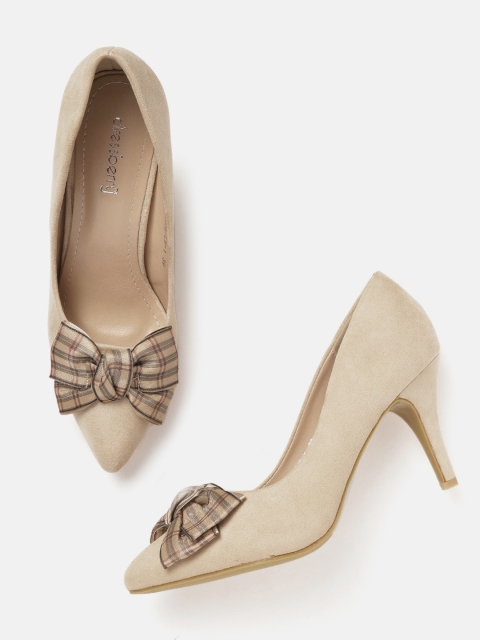 

DressBerry Women Beige Solid Pumps with Bow Detail